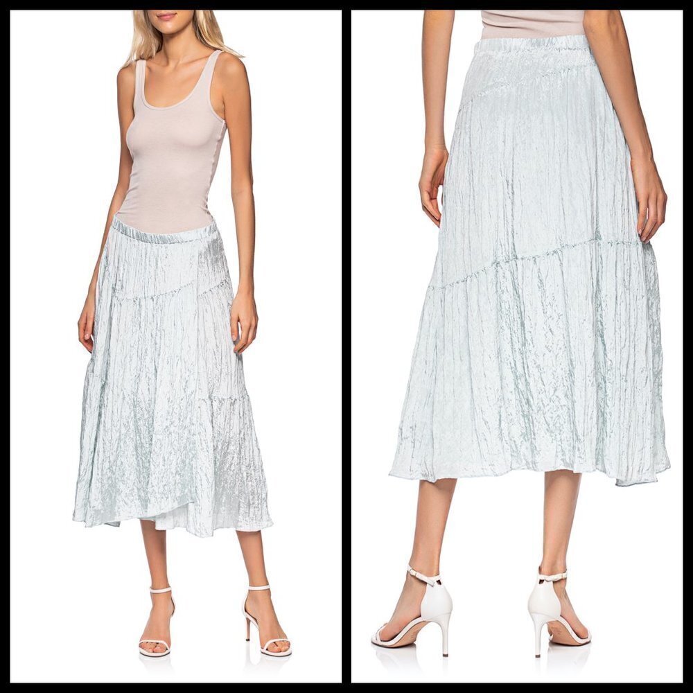 💕VINCE💕 Tiered Asymmetric Crinkle Midi Skirt ~ Mint Small S NWT